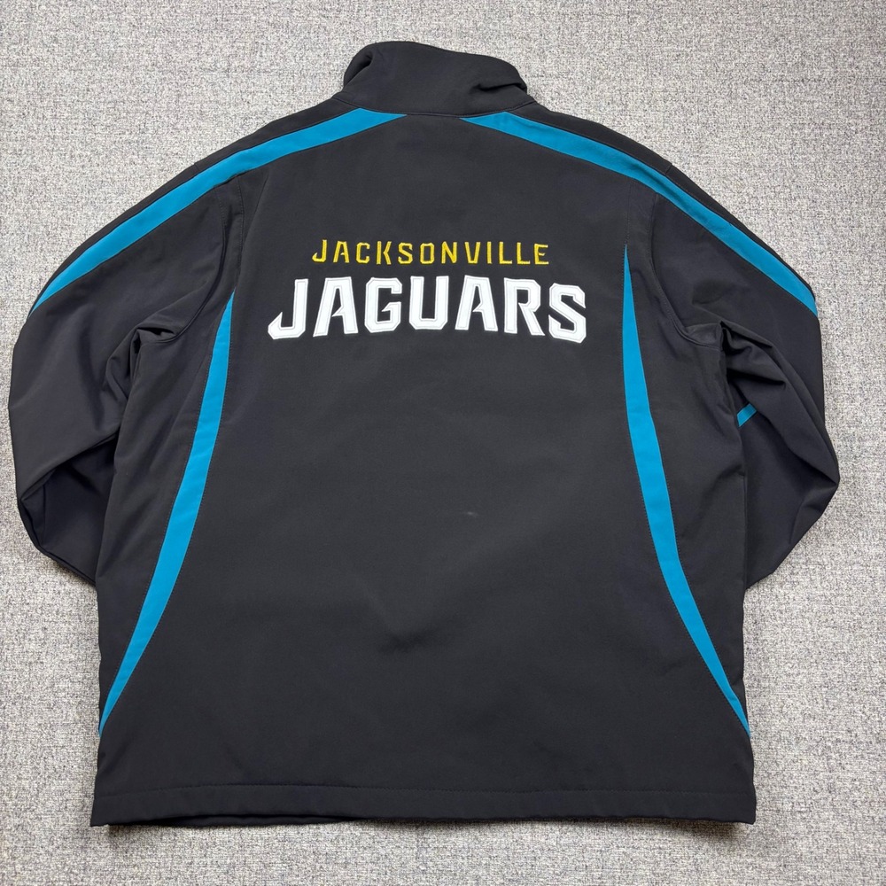 NFL Jacksonville Jaguars Softshell Jacket Mens Large Black Teal Full Zip Coat